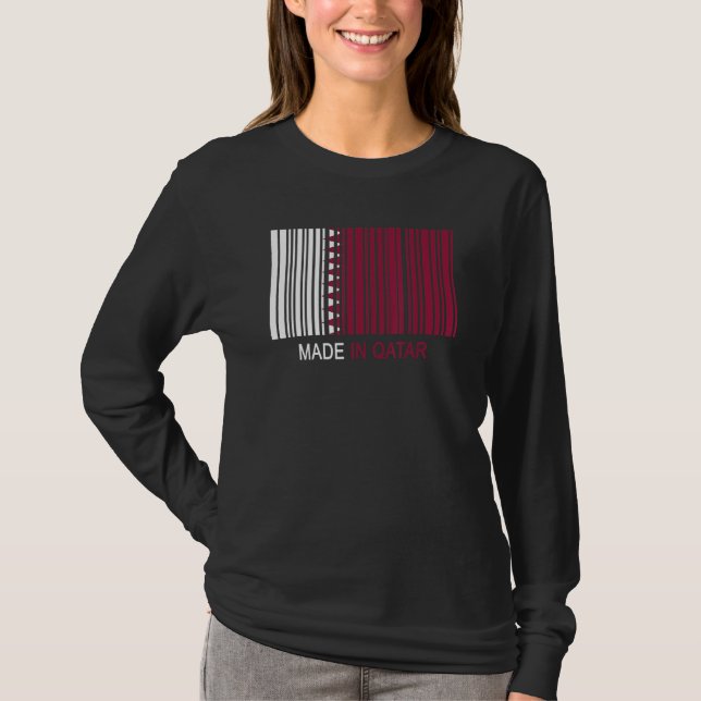 Camiseta Código de barras da bandeira do Catar fabricado no (Frente)