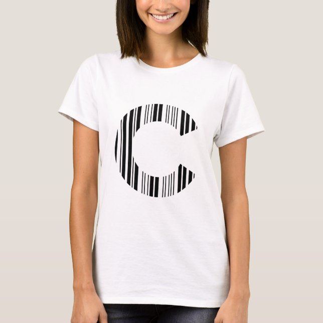 Camiseta CÓDIGO DE BARRAS DA LETRA C Primeiro padrão de cód (Frente)