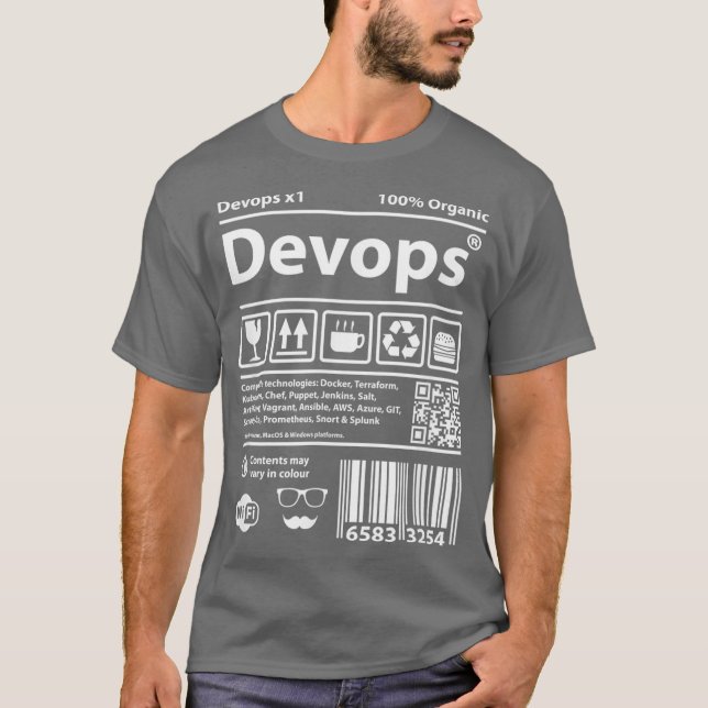 Camiseta Código de barras do Devops computador código de or (Frente)