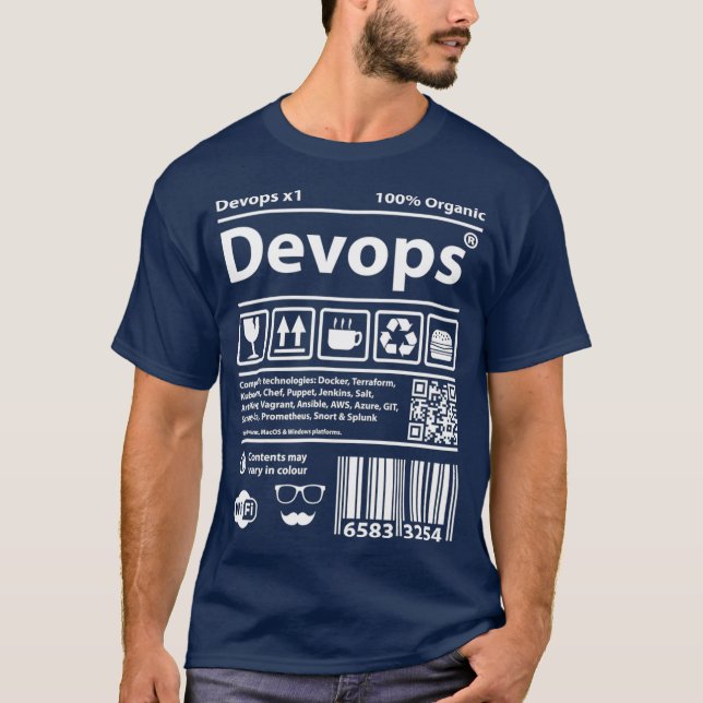 Camiseta Código de barras do Devops computador código de or (Frente)