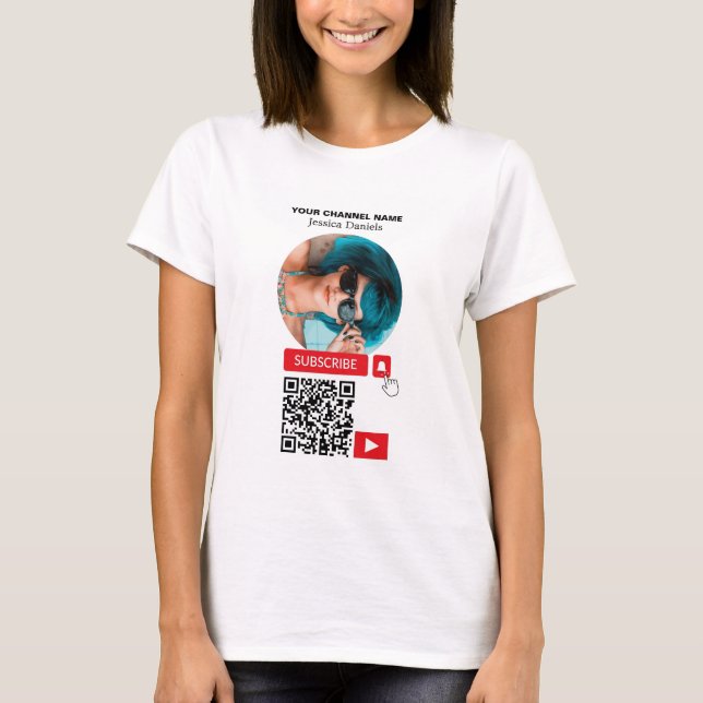 Camiseta Código de Foto e QR dentro de um círculo, Youtube  (Frente)