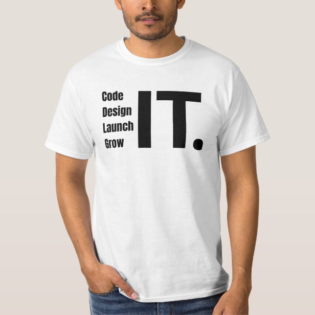 Camiseta Código, Design, Lançamento, Desenvolvimento Minima (Frente)