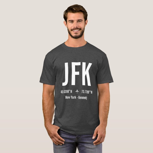 Camiseta Código do Aeroporto JFK de Nova Iorque - Aviação (Frente Completa)