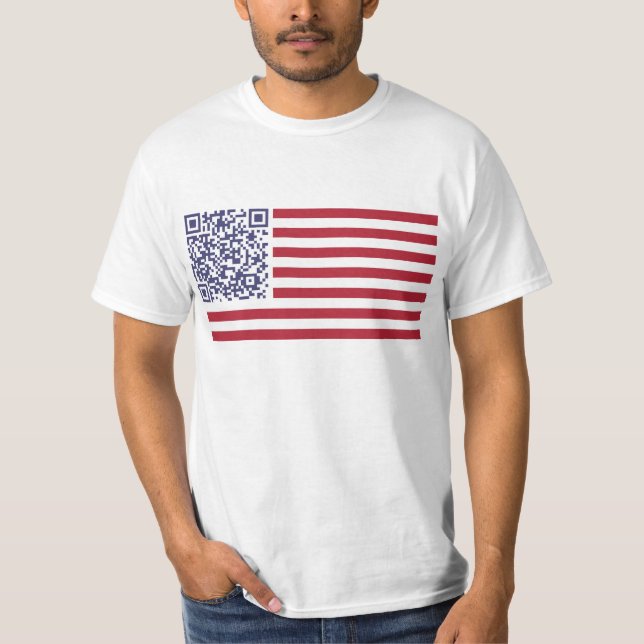 Camiseta Código do hino nacional QR de bandeira americana (Frente)