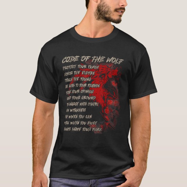 Camiseta Código Do Lobo, Proteja A Família, Viking Wolf (Frente)
