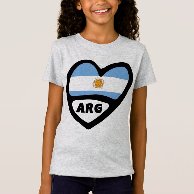Camiseta Código do País Argentina Sinalizador Heart ARG (Frente)