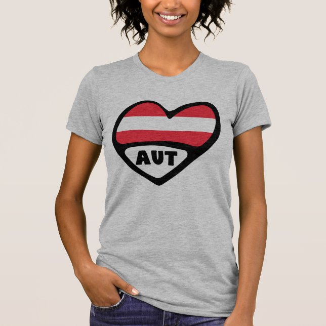 Camiseta Código do País Áustria Sinalizador Heart AUT (Frente)