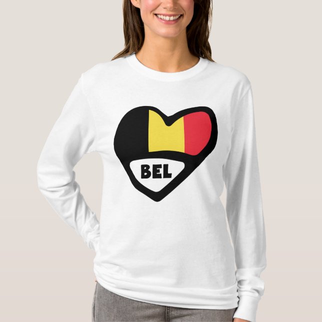 Camiseta Código do País Bélgica Indicador Coração BEL (Frente)