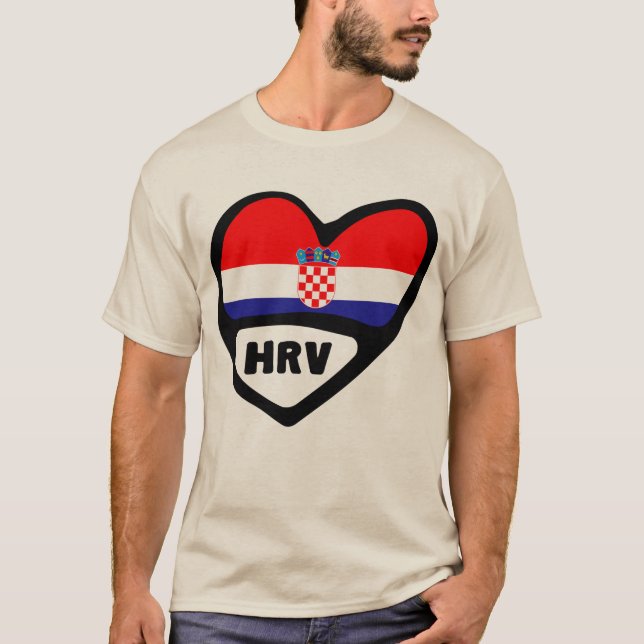 Camiseta Código do País Croácia Flag Heart Hrvatska (Frente)