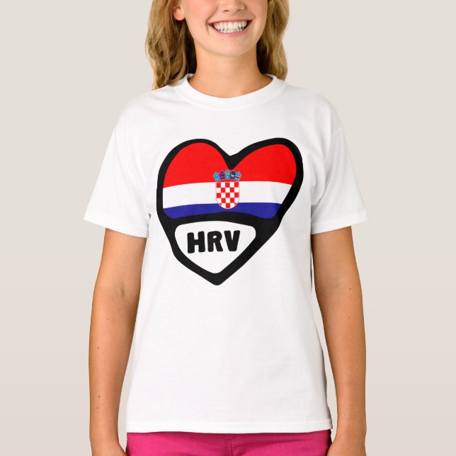 Camiseta Código do País Croácia Flag Heart Hrvatska (Frente)