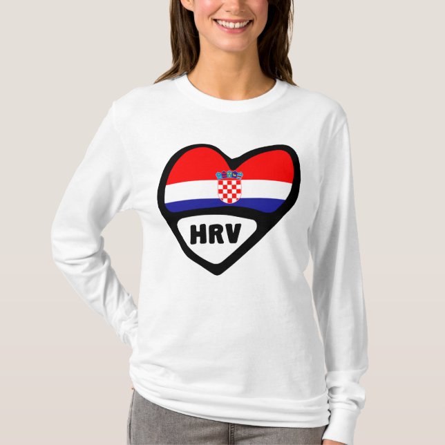 Camiseta Código do País Croácia Flag Heart Hrvatska (Frente)