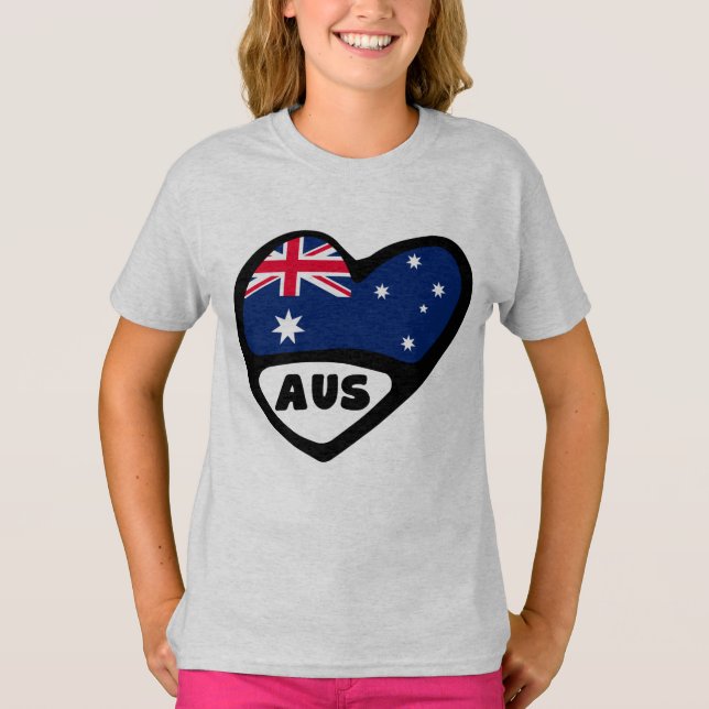 Camiseta Código do País da Austrália Sinalizador Heart AUS (Frente)
