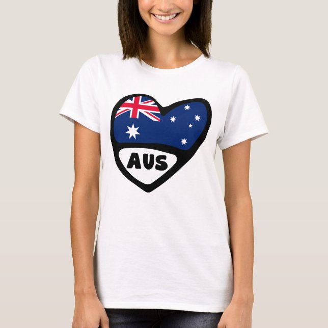 Camiseta Código do País da Austrália Sinalizador Heart AUS (Frente)