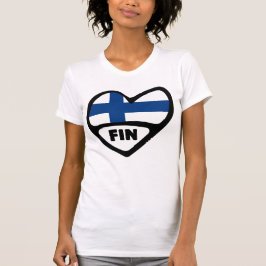 Camiseta Código do País Finlândia Flag Heart, FIN