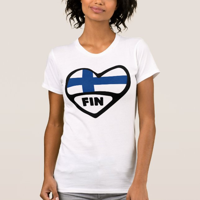 Camiseta Código do País Finlândia Flag Heart, FIN (Frente)
