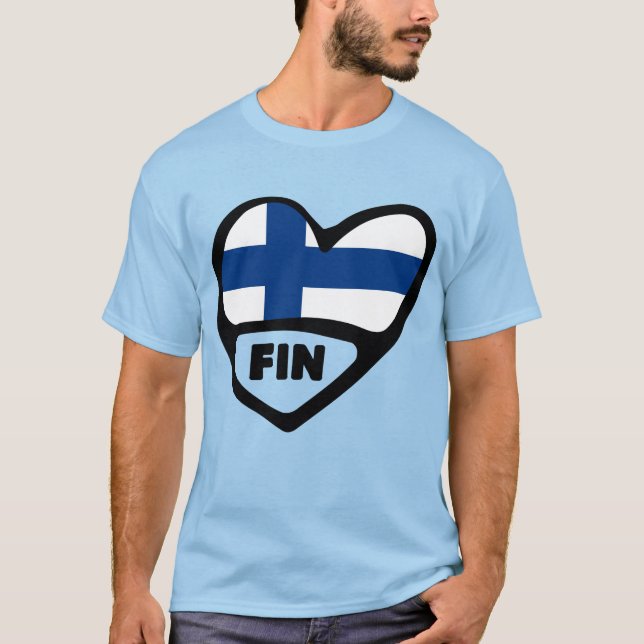 Camiseta Código do País Finlândia Flag Heart, FIN (Frente)