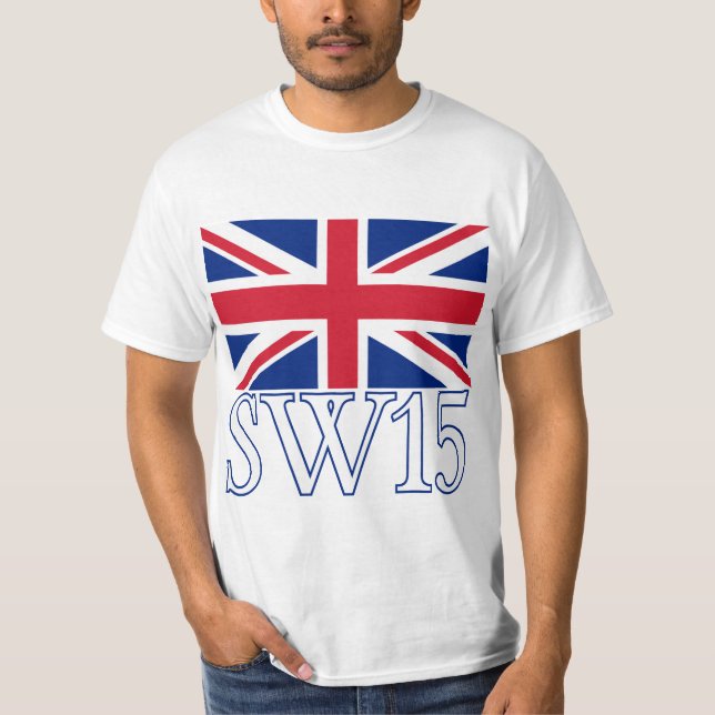 Camiseta Código postal SW15 de Londres com Union Jack (Frente)