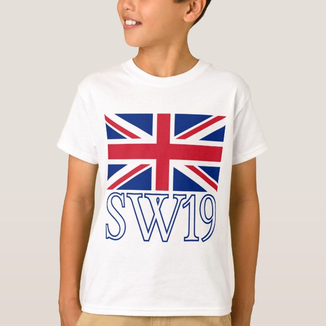 Camiseta Código postal SW19 de Londres com Union Jack (Frente)