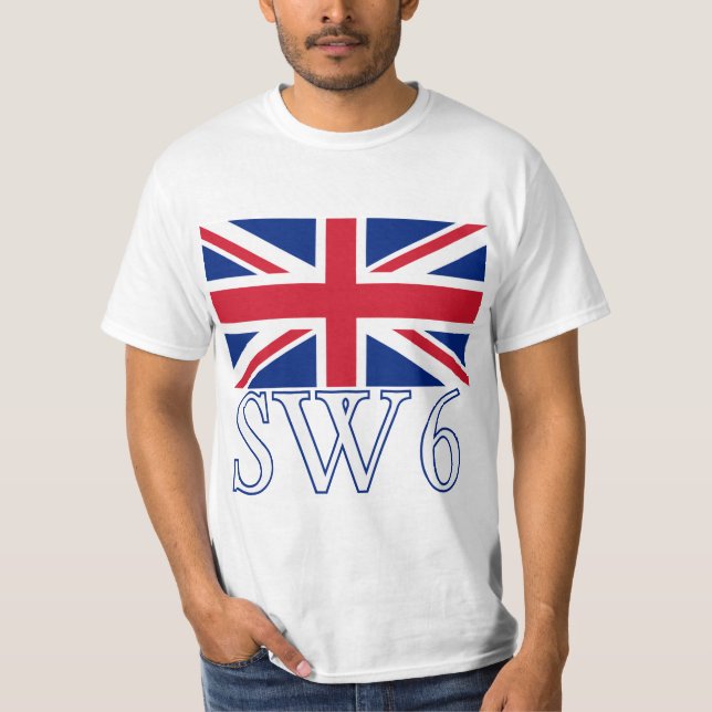 Camiseta Código postal SW6 de Londres com Union Jack (Frente)