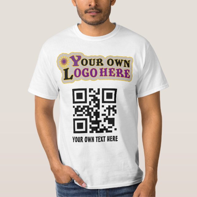 Camiseta Código QR e logotipo do promocional personalizado (Frente)