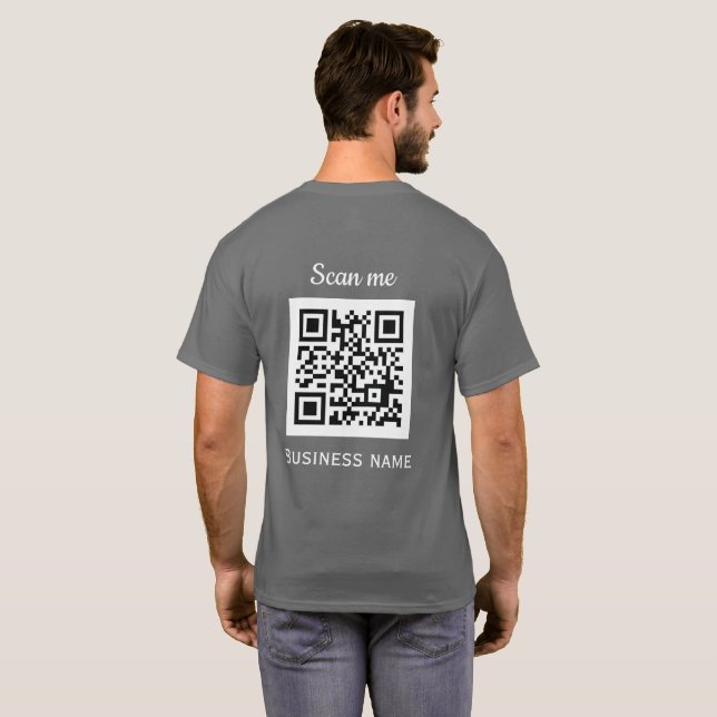 Camiseta Código QR Logotipo comercial Cinza profissional mo (Parte Traseira Completa)