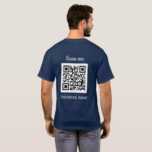 Camiseta Código QR Logotipo profissional Marinho azul (Parte Traseira Completa)