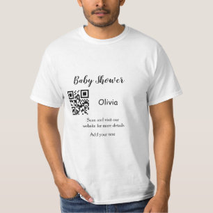 Camiseta Código QR simples para chá de bebê rosa adicionar