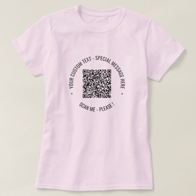 Camiseta Código QR Sua Mensagem Especial de Texto Presente  (Frente do Design)