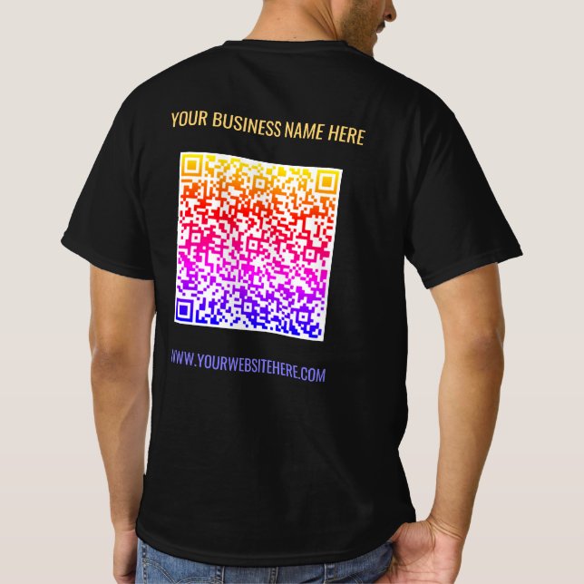 Camiseta Código QR Texto personalizado e cores do T-Shirt c (Verso)