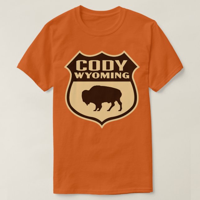Camiseta Cody Wyoming Retro Buffalo Shield Brown (Frente do Design)