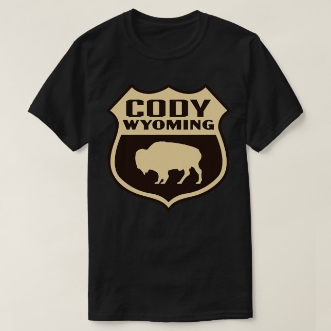 Camiseta Cody Wyoming Retro Buffalo Shield Tan (Frente do Design)
