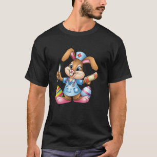 Camiseta Coelhinha Enfermeira Dia da Páscoa Estetoscópio Co