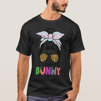 Camiseta Coelhinha Vovó Bun Desgrenhado Xadrez Leopard Mulh