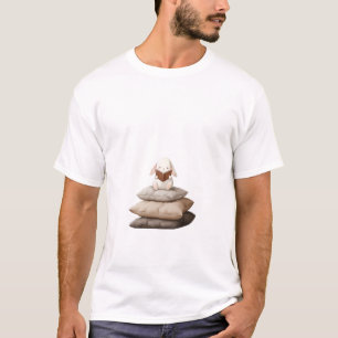 Camiseta Coelhinho Adorável Lendo em uma Pilha de Travessei