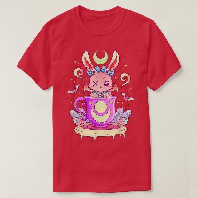 Camiseta Coelhinho Assustador Em Teacup Kawaii Pastel Anime (Frente do Design)