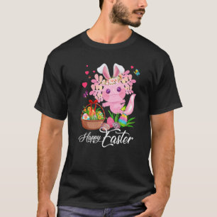 Camiseta Coelhinho Bonito Axolotl Com Cesta De Ovos De Pásc