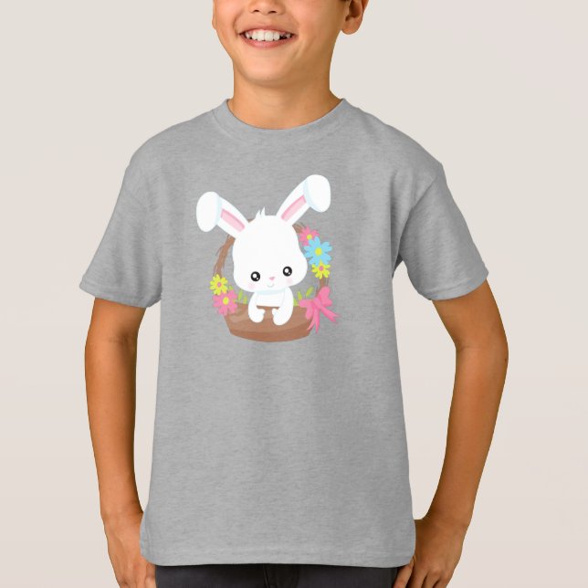 Camiseta Coelhinho Bonito, Coelhinho Branco, Coelho, Cesto, (Frente)