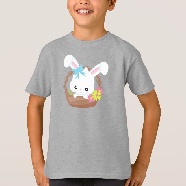 Camiseta Coelhinho Bonito, Coelhinho Branco, Coelho, Flores (Frente)