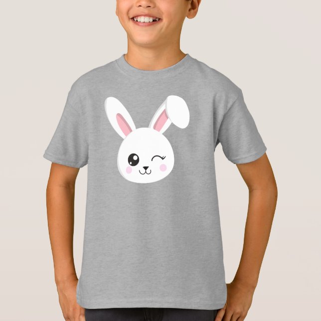 Camiseta Coelhinho Bonito, Coelhinho Branco, Piscar os olho (Frente)