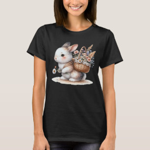 Camiseta Coelhinho Bonito com Flores de Arte Aquecida