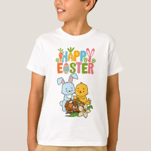 Camiseta Coelhinho Bonito e Pintinho "Felz pascoa" Crianças