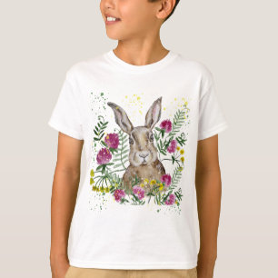 Camiseta Coelhinho bonito em flores aquáticas