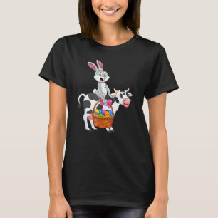 Camiseta Coelhinho Bonito Montado em Vaca Feliz Páscoa Vaca