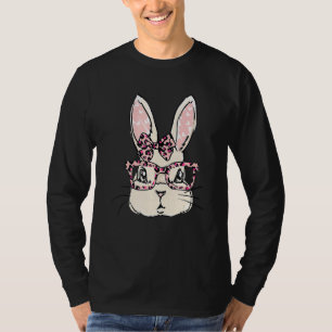 Camiseta Coelhinho Bonito Rosto Cor-de-Rosa Óculos-Leopardo