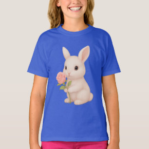 Camiseta Coelhinho Bonito Segurando Camisa-T De Meninas Flo