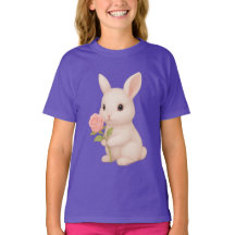 Coelhinho Bonito Segurando Camisa-T De Meninas Flo
