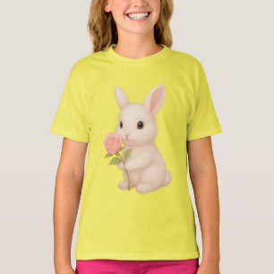 Camiseta Coelhinho Bonito Segurando Camisa-T De Meninas Flo