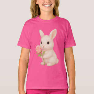 Camiseta Coelhinho Bonito Segurando Camisa-T De Meninas Flo