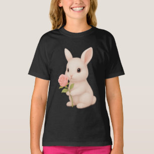 Camiseta Coelhinho Bonito Segurando Camisa-T De Meninas Flo