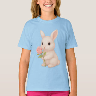 Camiseta Coelhinho Bonito Segurando Camisa-T De Meninas Flo